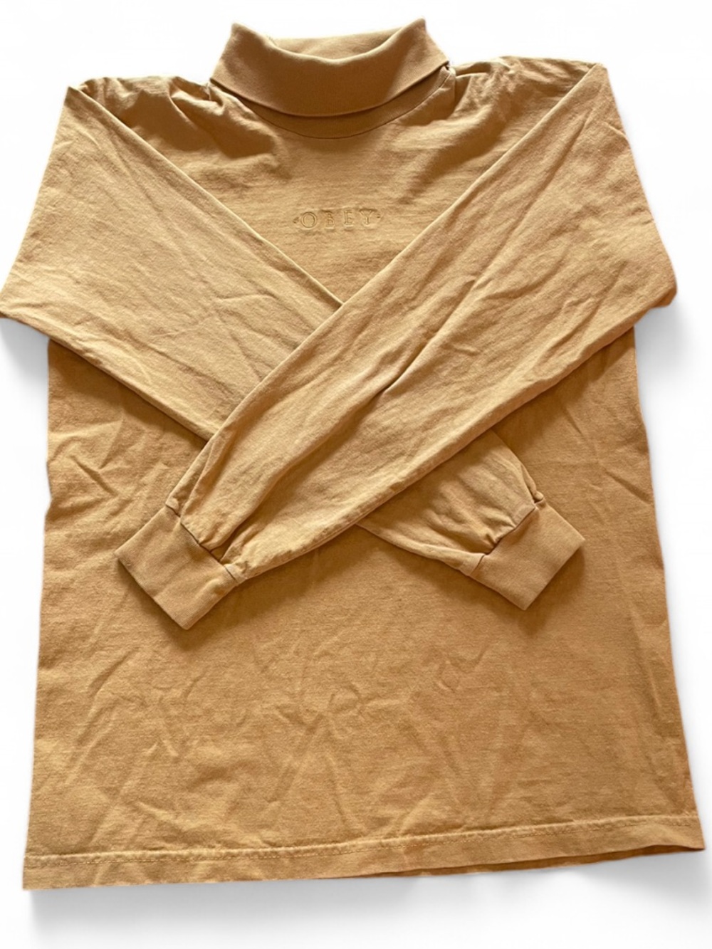 OBEY size small Mustard Turtleneck Long Sleeve Top